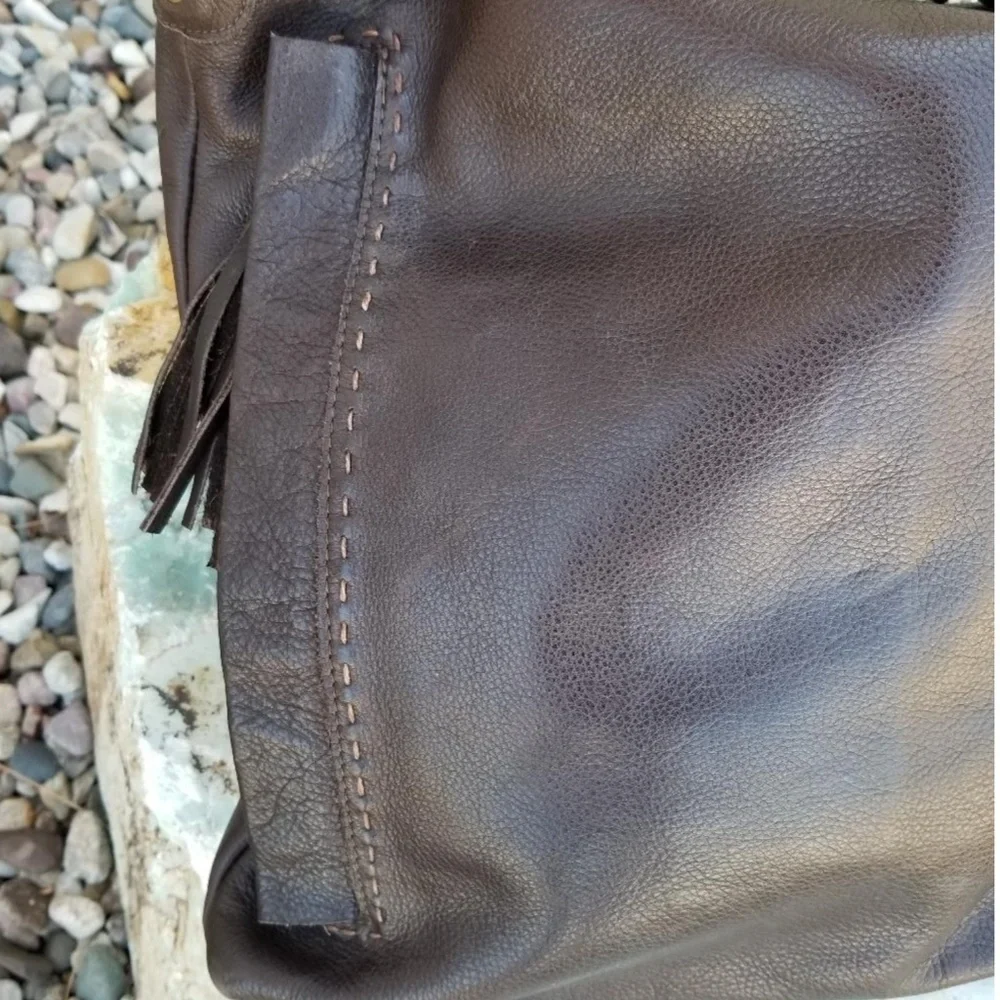 Per Se Dark brown leather bag w/ brass studs Large - Picture 6 of 13